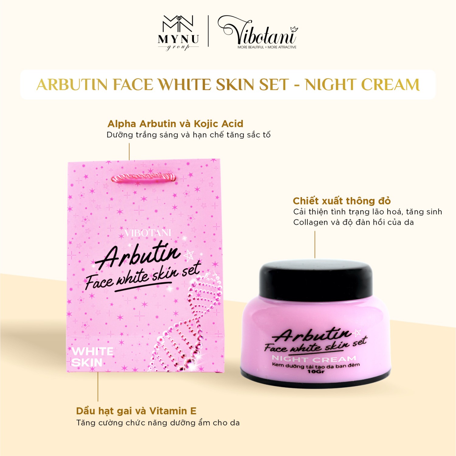 Kem Dưỡng Da Mặt Ban Đêm Arbutin Face White Skin Set - Night Cream